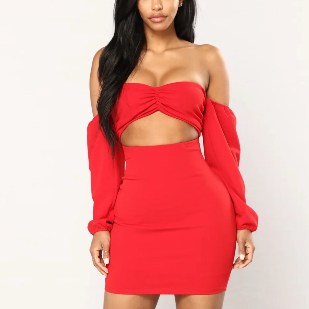 XS Red Off Shoulder Dress ‘Say My Name’ Fashion Nova NWT